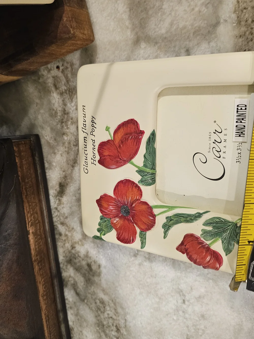 Red Poppy Hand-Painted Ceramic Photo Frame - Cream With Glass On It  Set Of 3